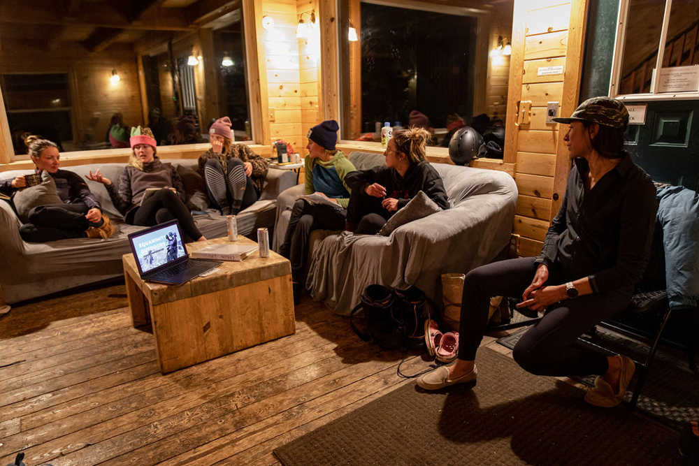 Women share objectives during Equanimity Outdoors workshop portion of backcountry ski hut experience. Photo Julia Ordog